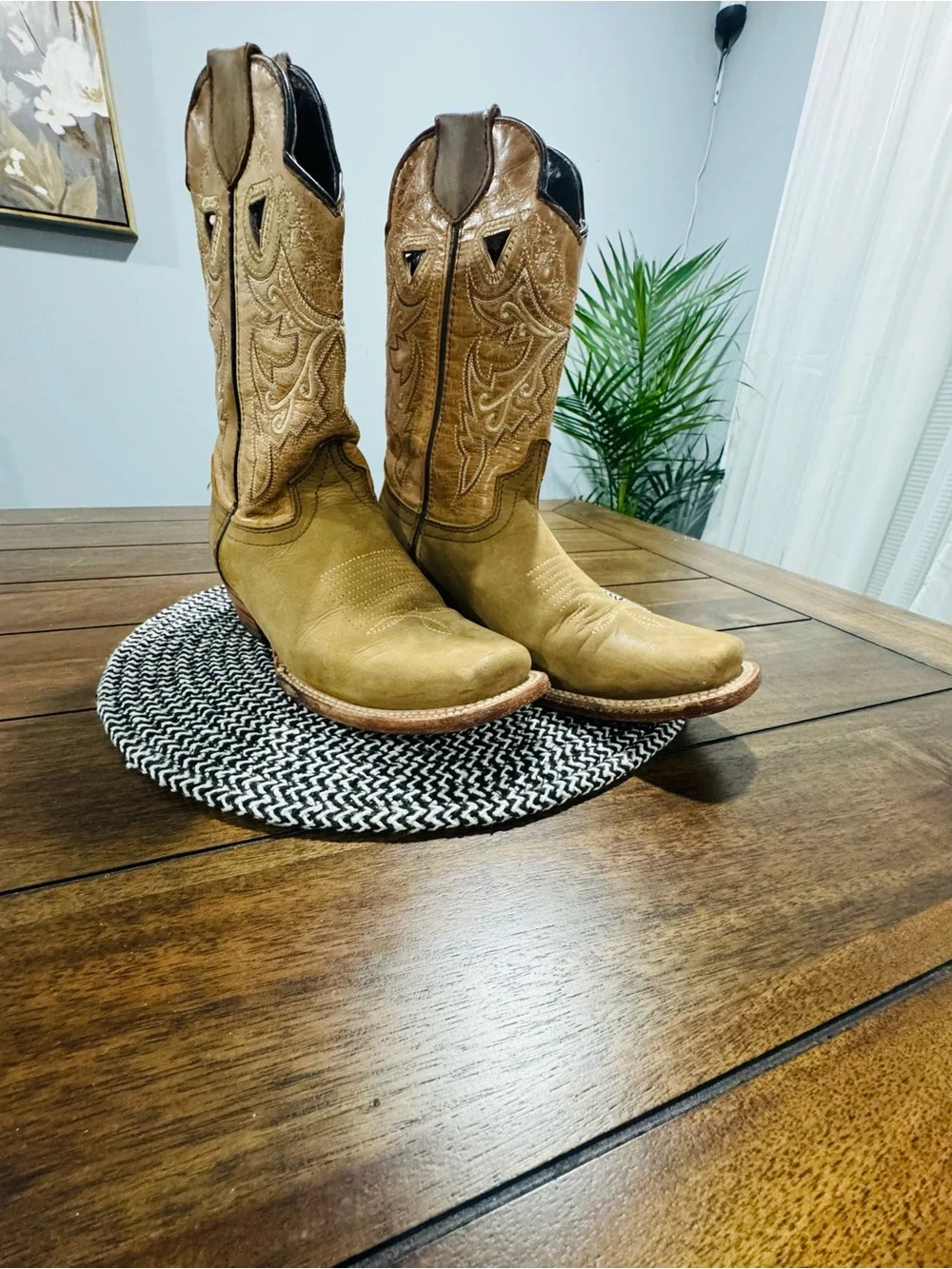 Texas Legacy Handmade Men’s US 7 Brown Leather Western Cowboy Boots Square Toe